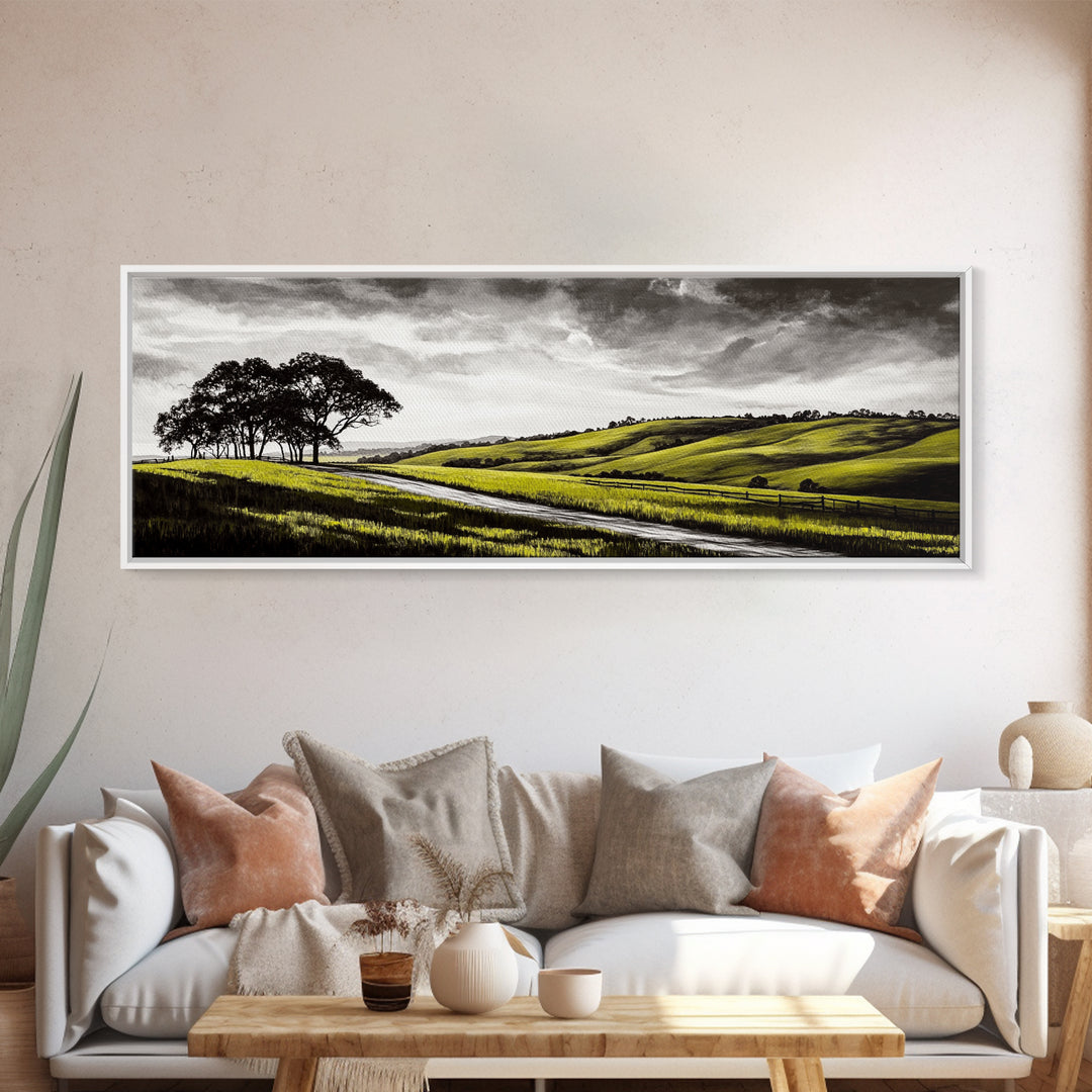 Rolling Hills, Nature Wall Art, Country Landscape Painting, Warm Autumn Tones, Rustic Home Decor, Framed Canvas Print, Living Room