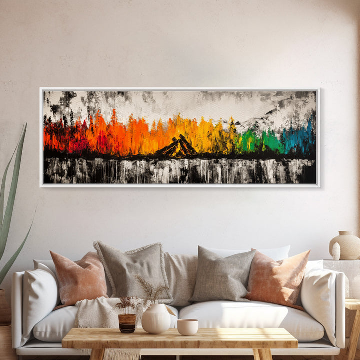 Campfire Nights, Fall Decor, Outdoor Adventure Art, Canvas Print, Rustic Home Wall Art, Cozy Fireplace Painting, Nature Lover Gift