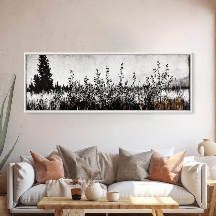 Wildflower Field, Rustic Landscape Art, Nature Print, Framed Canvas Print, Boho Wall Art, Living Room Decor, Autumn Art