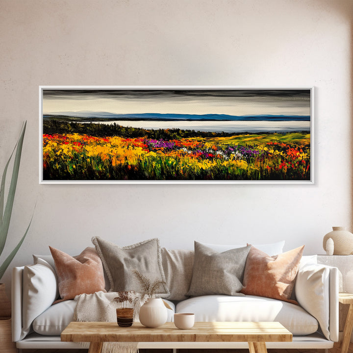 Mountain Meadow, Vibrant Landscape Art, Nature Painting, Framed Canvas Print, Fall Wall Art, Cabin Decor, Rustic Art