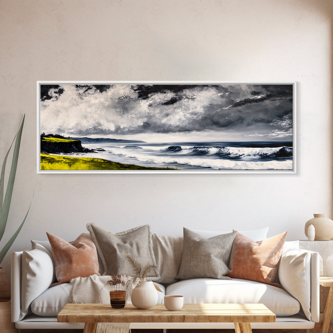 Stormy Waves, Coastal Landscape, Dramatic Ocean, Canvas Print, Nautical Wall Art, Beach House Decor, Seascape Painting, Living Room Art