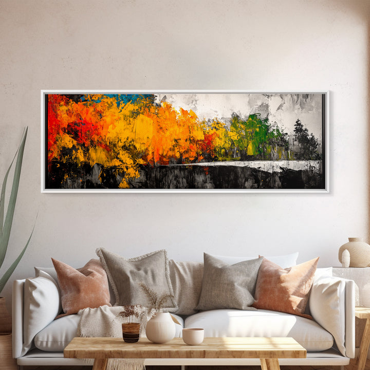 Autumn Forest, Vibrant Foliage, Fall Landscape, Nature Inspired Art, Framed Canvas Print, Cozy Home Decor, Rustic Cabin Wall Art, Boho Aesthetic