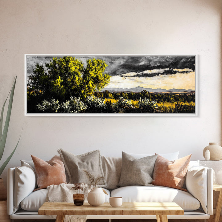 Desert Sunset, Cactus Landscape, Southwest Art, Nature Wall Decor, Framed Canvas Print, Earthy Home Decor, Rustic Western Art, Moody Wall Decor