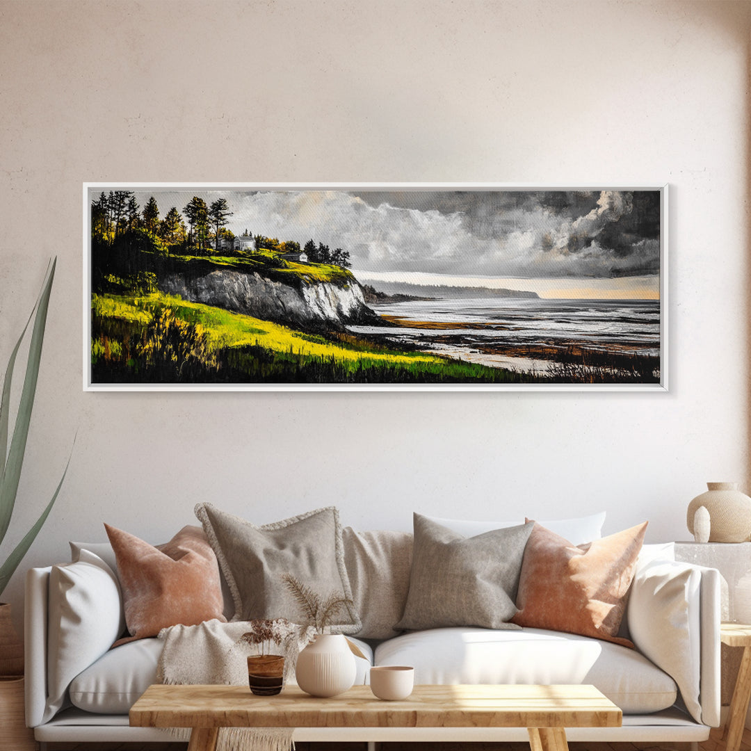 Coastal Cliffs, Stormy Sky, Ocean Waves, Canvas Print, Seascape Wall Art, Nautical Painting, Bedroom Decor, Coastal Home Accent