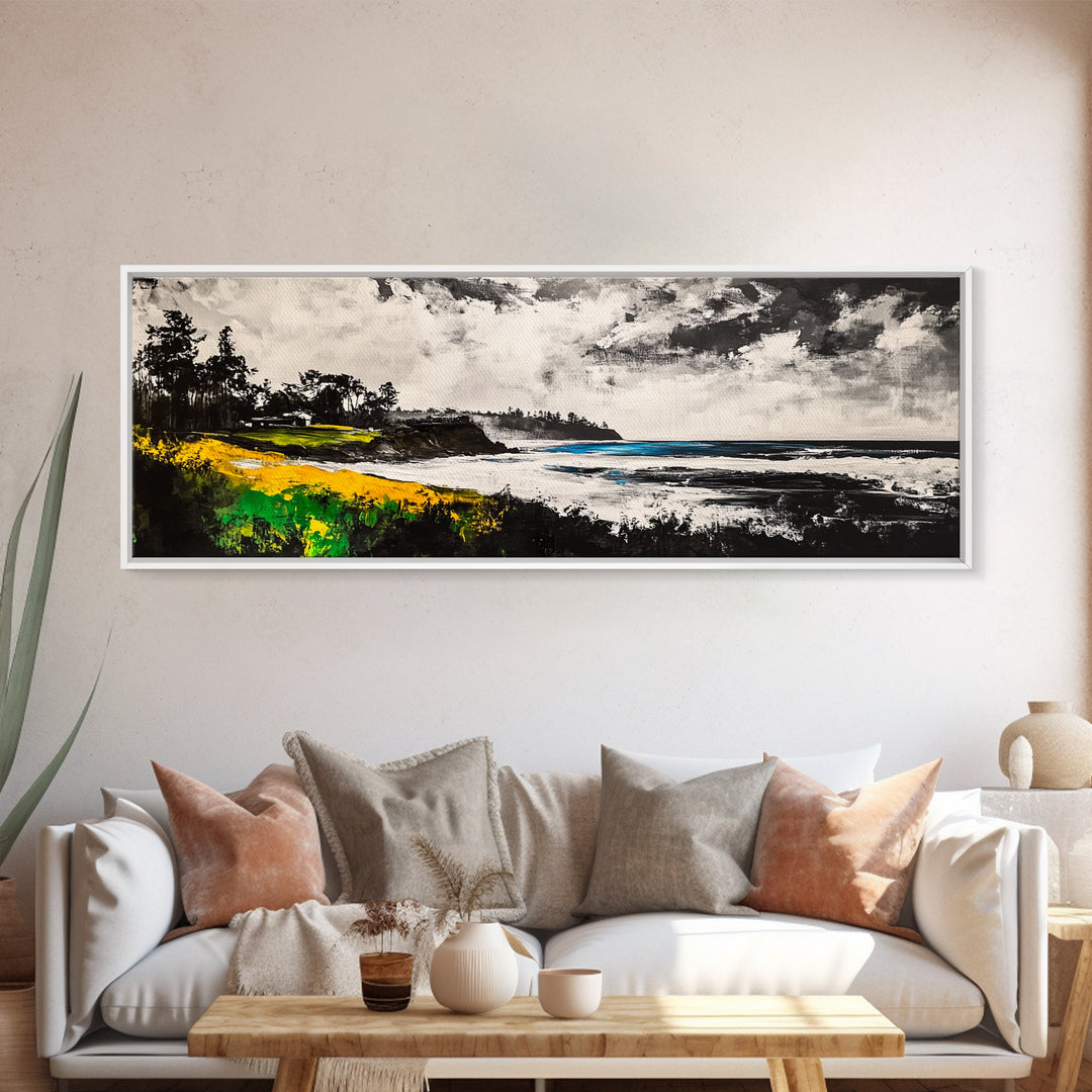 Coastal Cliffs, Stormy Beach, Framed Canvas Print, Ocean Landscape, Nautical Home Art, Black and White Coastal Print, Office Decor