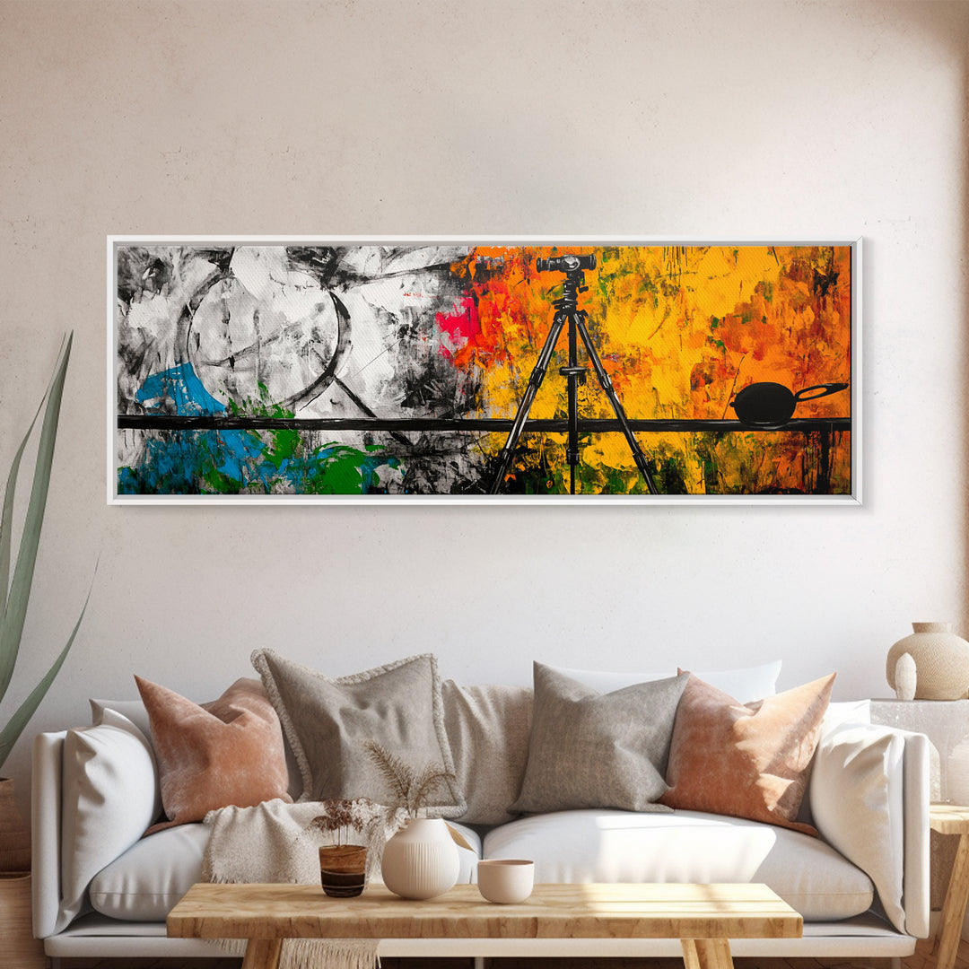 Photographer Tripod, Abstract Art, Framed Canvas Print, Artistic Studio Decor, Modern Wall Art, Creative Home Artwork, Gift Idea