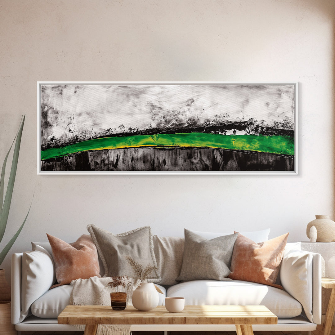 Bold Green Landscape, Abstract Horizon Art, Contemporary Nature Painting, Earthy Wall Decor, Office Wall Art, Framed Canvas Print