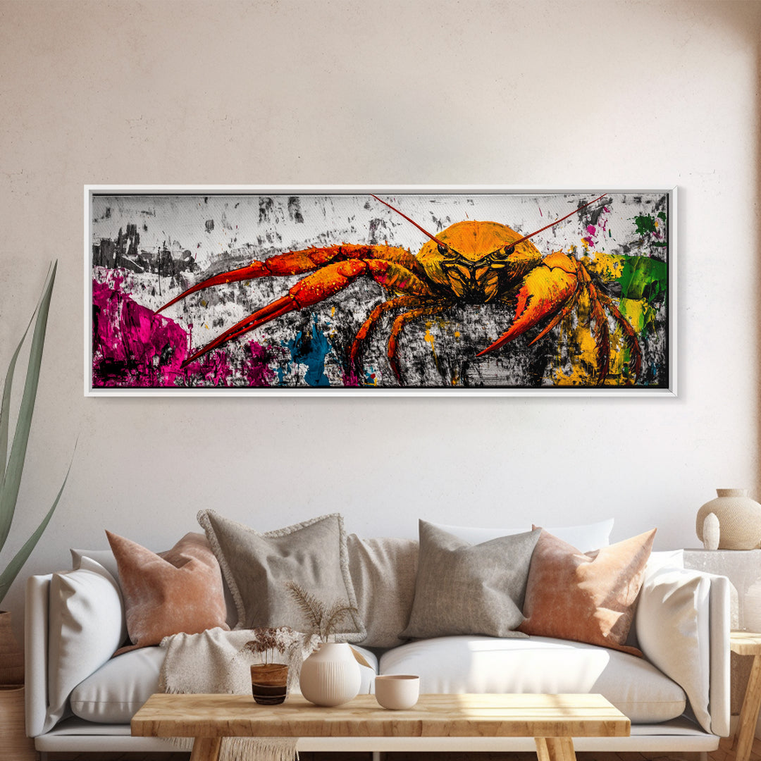 Abstract Crab Art, Coastal Marine Painting, Bold Ocean Life Wall Decor, Nautical Beach House Art, Vibrant Wildlife Print, Framed Canvas Print