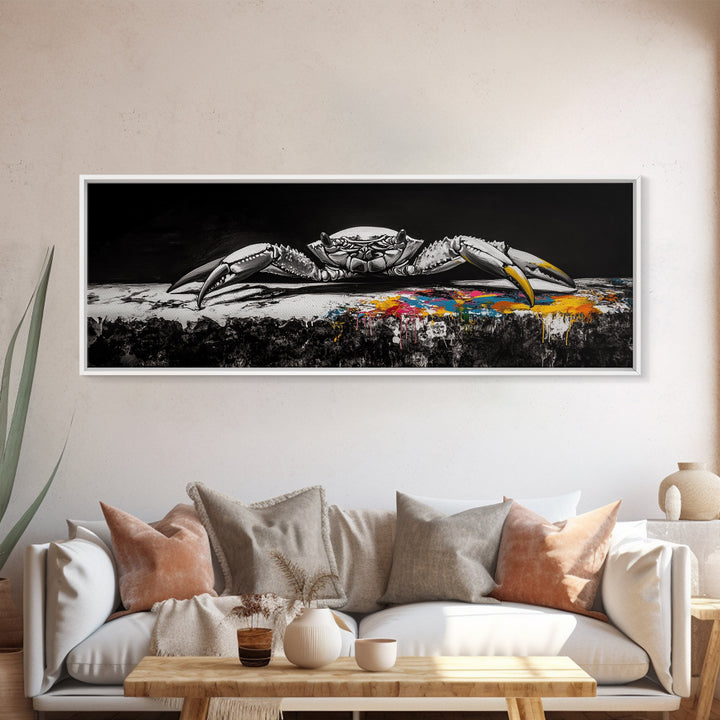 Black and White Crab, Minimalist Marine Art, Bold Nautical Decor, Coastal Kitchen Wall Art, Ocean Inspired Print, Framed Canvas Print