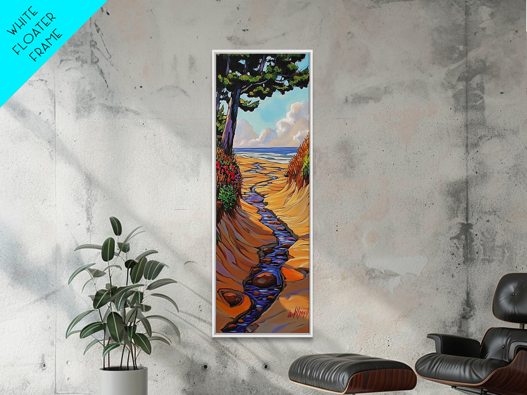 Beach Stream, Trees Coastal, Serene golden shore view Canvas Print, nature landscape art, beach house wall decor, nature decor