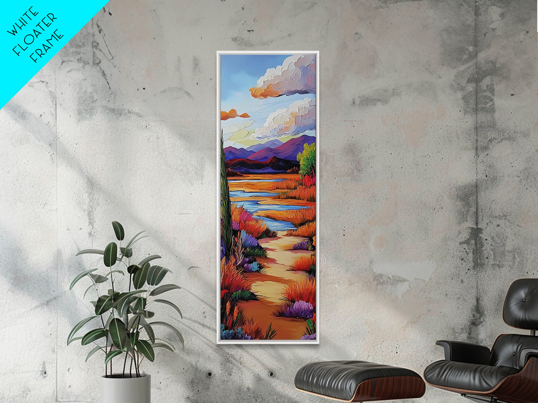 Path Mountains, Autumn Meadow, Vibrant Fall trail scene Framed Canvas Print, rustic seasonal wall art, living room nature decor