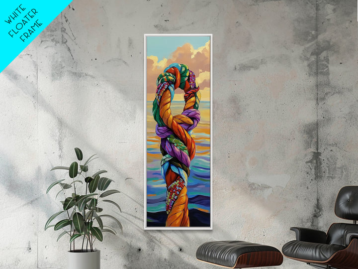 Nautical Rope, Abstract Art – Framed Canvas Print modern coastal wall art, vibrant marine themed decor, nautical nursery wall art, ocean painting
