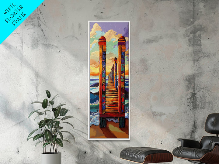 Pier Sunset, Coastal Journey – Canvas Print colorful beach landscape painting, ocean wall decor, coastal living room wall art, vibrant seascape