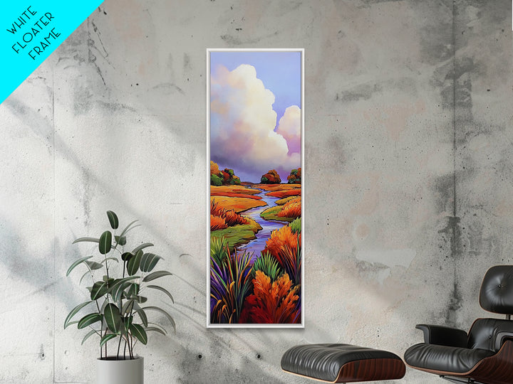 Autumn Marsh, Winding Stream, Colorful Landscape, Framed Canvas Print, fall wall decor, nature inspired art, rustic home or cabin decor