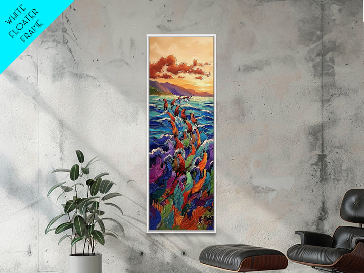 Ocean Horses, Sunset Gallop, Wild Waves, Canvas Print, vibrant equestrian beach art, bold fantasy decor, living room or adventure-themed room