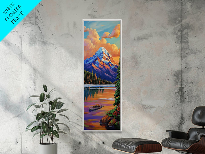 Mountain, Sunrise, Reflection, Nature Scene Framed Canvas Print, Rustic Cabin Decor, Autumn Wall Art, Living Room Mountain Landscape Painting