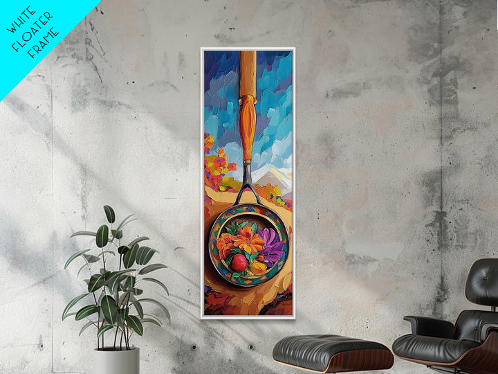 Frying, Pan, Fruit, Flowers, Framed Canvas Print, Kitchen wall decor, farmhouse fall art, rustic home accent, colorful culinary still life