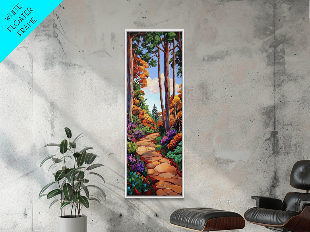 Autumn, Pathway, Forest, Trees, Framed Canvas Print, Fall foliage art in impressionist style, perfect Entryway Wall Art or Seasonal Home Decor