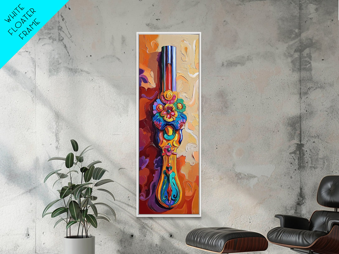Decorative Handle, Floral Carving, Vibrant Artisan Wall Art, Baroque Boho Style, Eclectic Entryway Decor, Framed Canvas Print