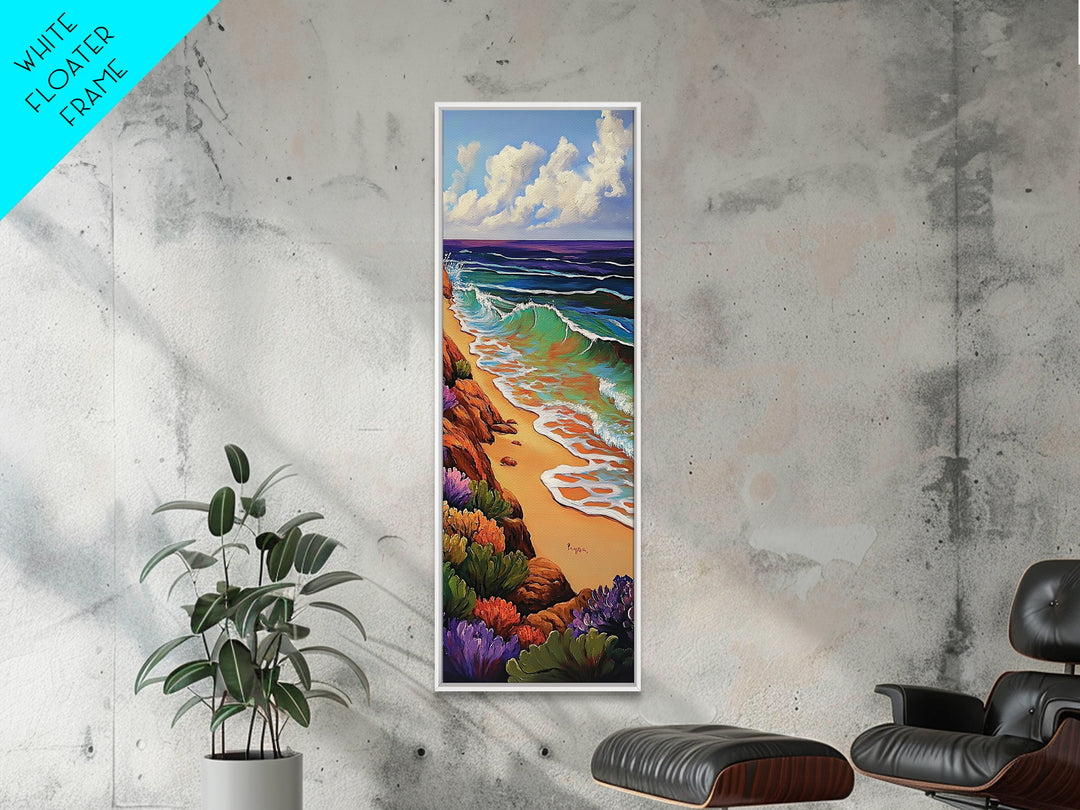 Coastal Waves, Beach Shoreline, Ocean Nature Art, Bright Summer Seascape, Nautical Bathroom Decor, Canvas Print