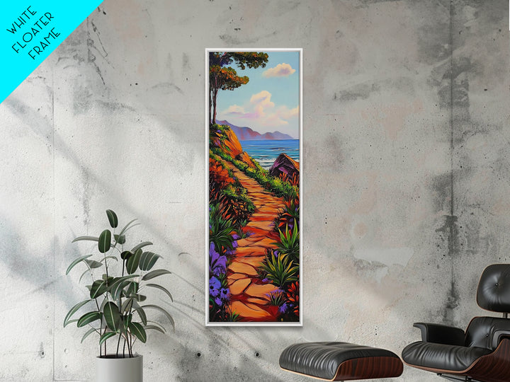 Ocean Cliff, Coastal Path, Seaside Trail Landscape Art, Bright Boho Nature Vibes, Relaxing Scenic Decor, Canvas Print