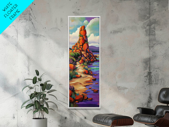Desert Trail, Rocks, Nature, Framed Canvas Print, Desert path painting, wild rocky trail artwork, hallway decor, southwestern rustic style