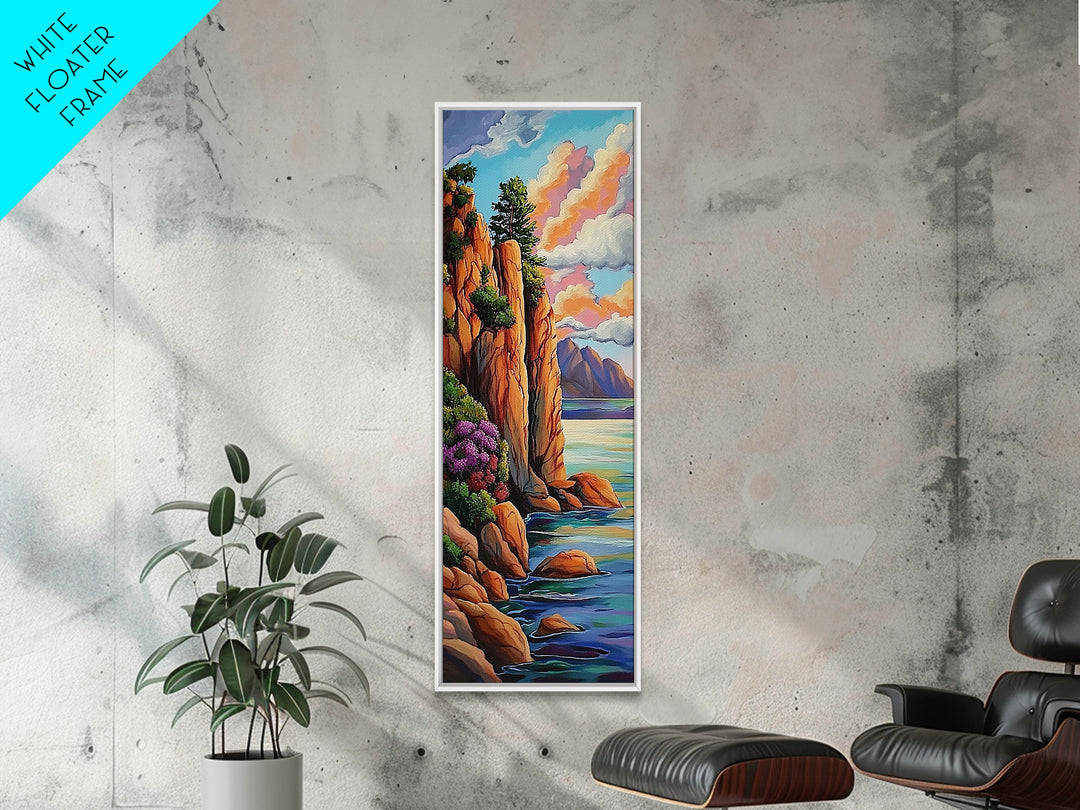 Ocean Cliffside, Pool, Waves, Framed Canvas Print, Tranquil ocean pool wall art, coastal seascape, tropical beach vibes, bathroom decor