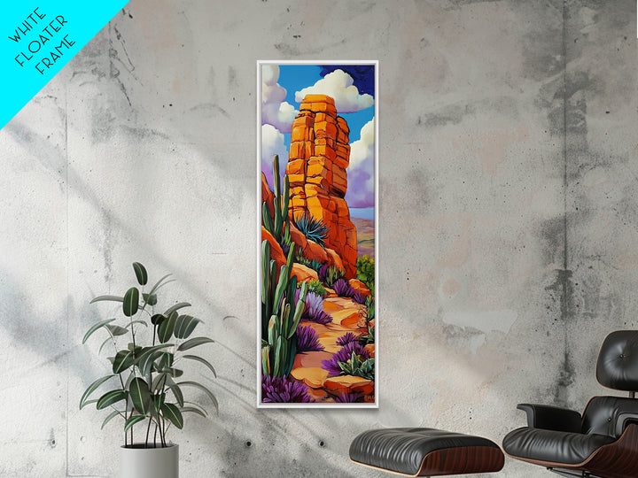 Desert Rock, Cactus, Trail – Canvas Print desert landscape art, boho western decor, rustic cactus painting, hallway wall decor, earthy tones