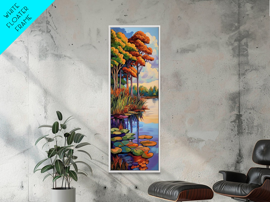 Autumn Trees, Pond, Framed Canvas Print, Fall Landscape Wall Art, Rustic Home Decor, Nature Lover Gift, Living Room Woodland Scene