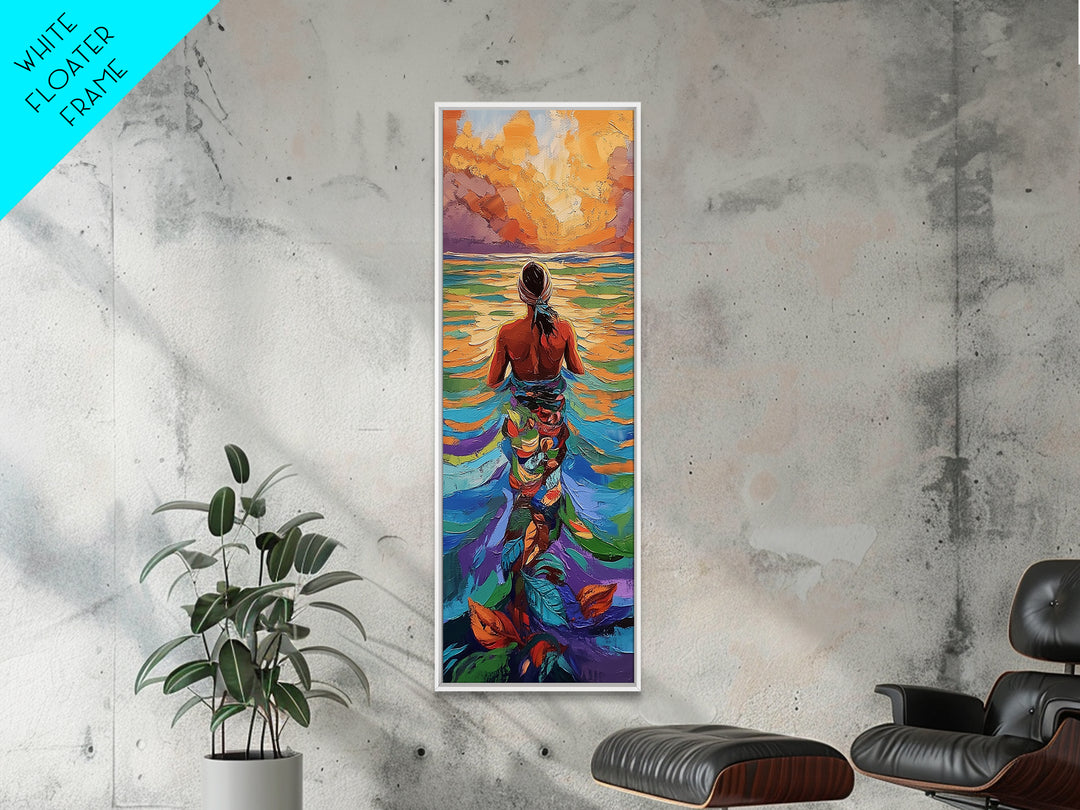 Woman Water, Sunset, Canvas Print, Bohemian Abstract Wall Art, Feminine Bedroom Decor, Sunset Painting, Vibrant Beach Vibes