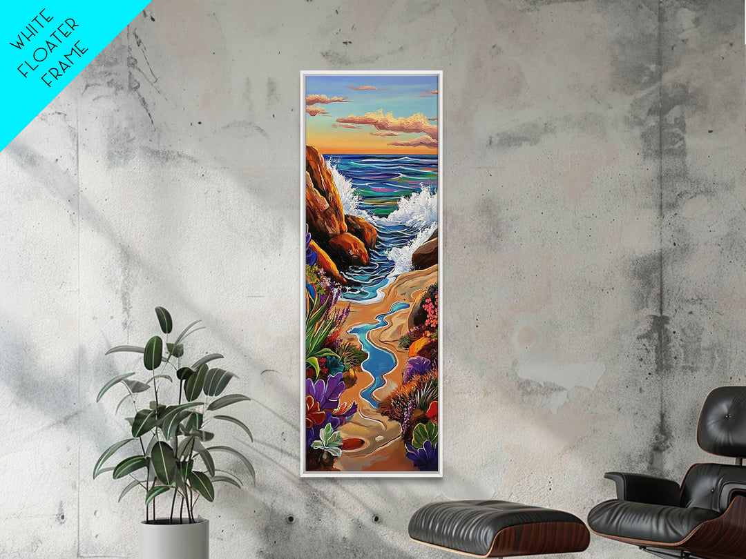 Beach Path, Rocks, Canvas Print, Coastal Wall Art, Nature Inspired Hallway Decor, Vibrant Ocean Scene, Boho Beach Aesthetic