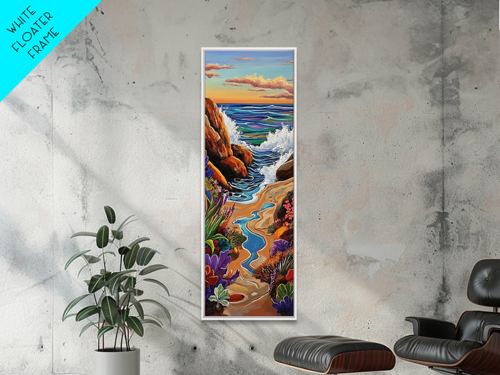 Beach Path, Rocks, Canvas Print, Coastal Wall Art, Nature Inspired Hallway Decor, Vibrant Ocean Scene, Boho Beach Aesthetic