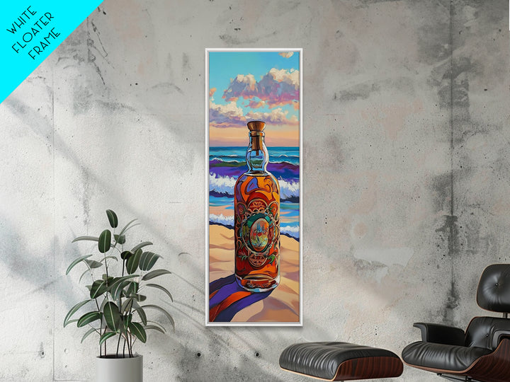 Ocean Bottle, Seaside, Reflections, Framed Canvas Print, Coastal Kitchen Decor, Nautical Wall Art, Beach House Art, Surreal Coastal Painting