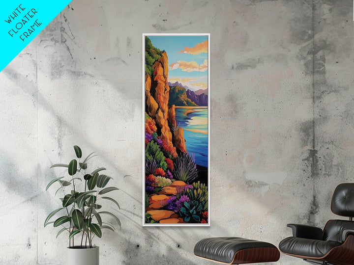 Cliffs Coastal Path, Nature, Canvas Print, Scenic coastal hiking trail art, vibrant cliffside painting, nature inspired living room wall decor