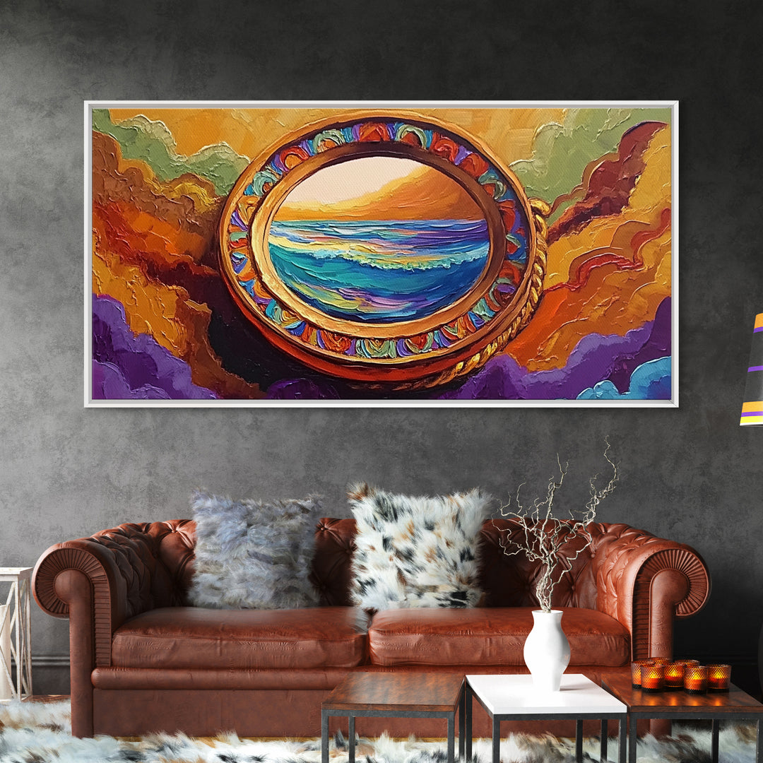 Ocean Portal View, Nautical Fantasy Frame, Abstract Beach Art, Canvas Print, Eclectic Living Room Decor, Surreal Coastal Artwork