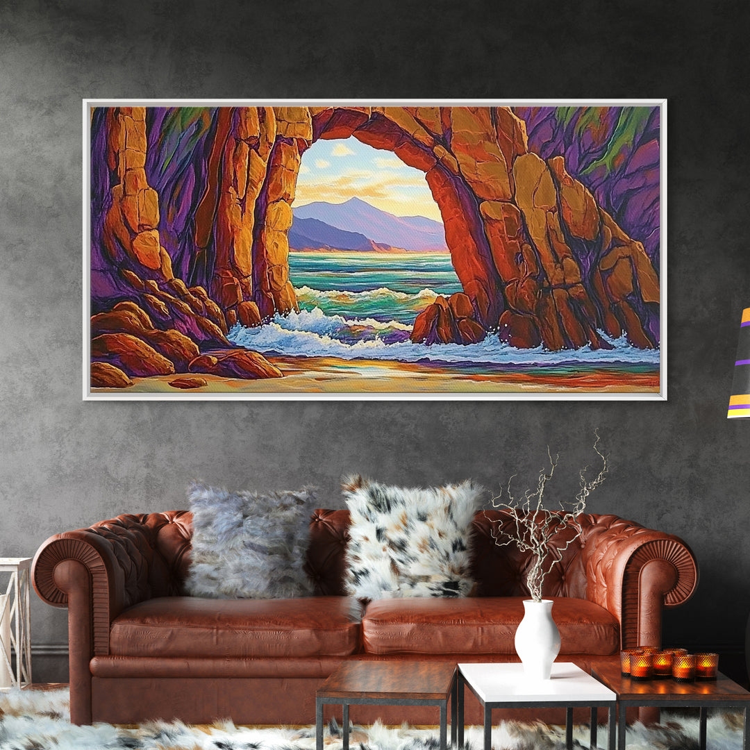 Archway Ocean, Rocks, Canvas Print, Coastal Decor, Beach House Landscape Art, Dramatic Seascape, Living Room Wall Art, Nature Painting