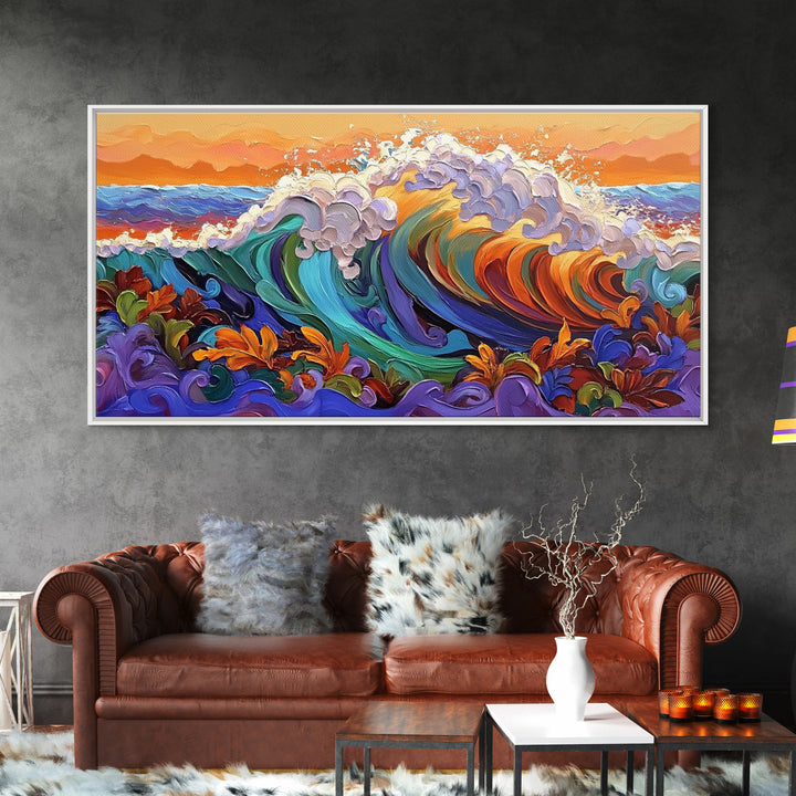 Bold Waves, Abstract, Ocean, Canvas Print, vibrant ocean wave art, abstract palette knife style, beach home décor, kitchen wall art
