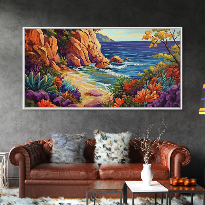 Cove Beach, Tropical, Hideaway, Coastal beach hideaway Canvas Print, tropical wall art, bedroom ocean view, vibrant color landscape
