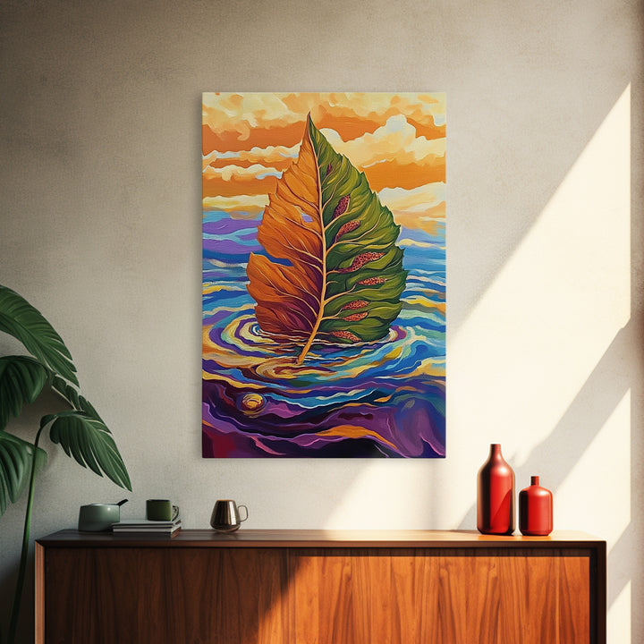 Autumn Leaf, Nature, Floating, Framed Canvas Print, floating leaf wall art, nature inspired canvas print, cozy Fall living room decor