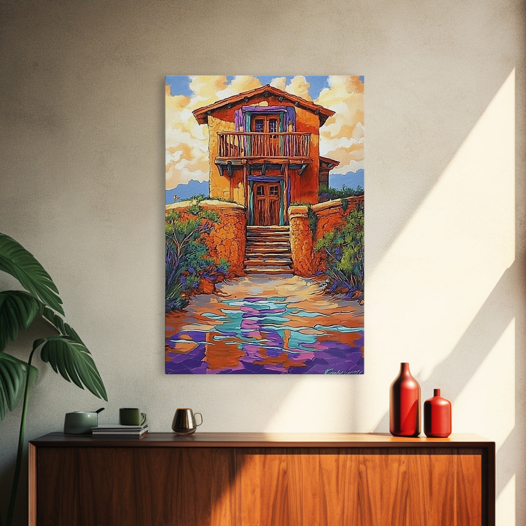 Adobe Desert, House, Framed Canvas Print, Rustic Southwest Wall Art, Earth Tone Adobe Home Decor, Boho Fall Art, Entryway Statement Piece