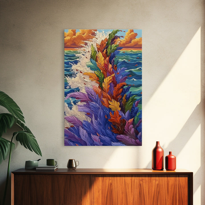Ocean Feathers, Splash Art, Bright Abstract, Color Burst, Framed Canvas Print, Living Room Wall Art, modern tropical art, bold color