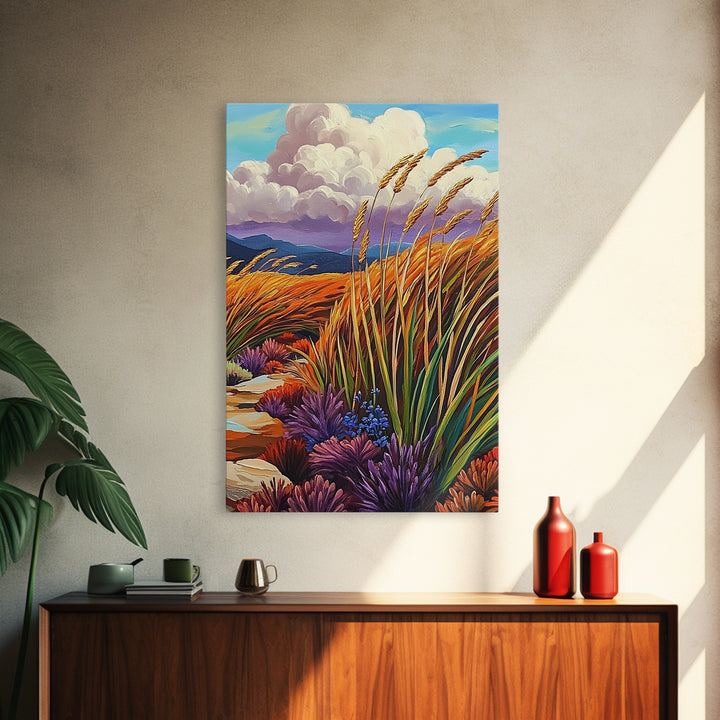 Autumn Prairie, Golden Fields, Windy Wheat, Nature Trail, Framed Canvas Print, Fall Wall Art, rustic farmhouse decor, cozy style