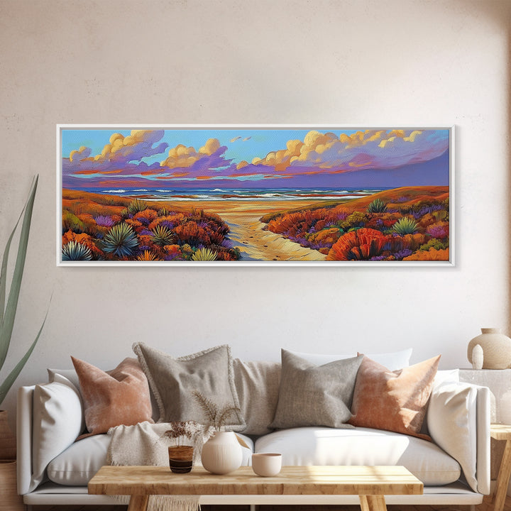 Coastal Dunes, Sunset Horizon, Seaside Path Art, Autumn Landscape, Canvas Print, Tranquil Living Room or Bedroom Wall Decor