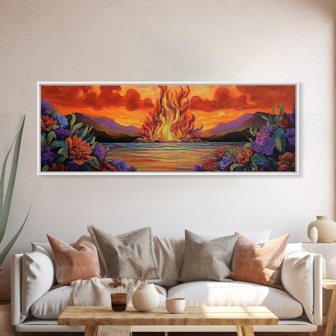 Burning Sky, Sunset Fire, Vibrant Nature, Canvas Print, Fall wall decor, dramatic sky wall art, living room art, abstract art