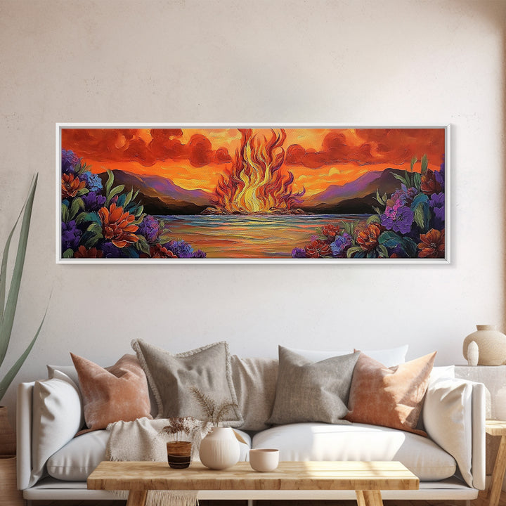 Burning Sky, Sunset Fire, Vibrant Nature, Canvas Print, Fall wall decor, dramatic sky wall art, living room art, abstract art