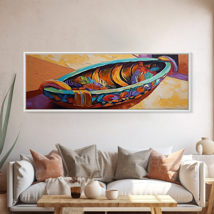 Colorful Fruit Bowl, Tropical Kitchen Art, Bright Banana Still Life, Framed Canvas Print, Boho Dining Room Wall Art