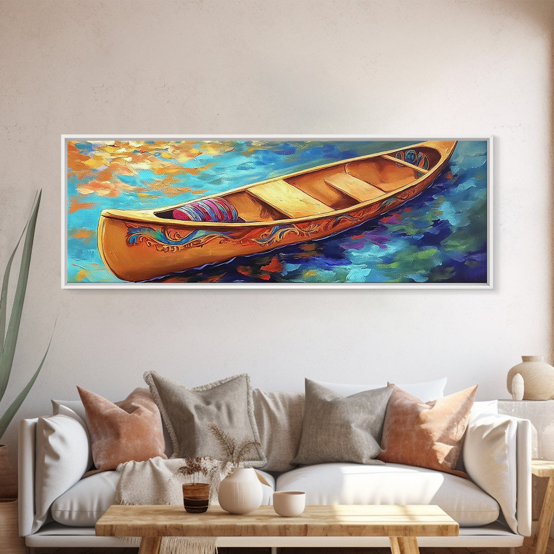 Canoe Reflections, Still Water, Nature Adventure, Relaxing Vibe, Canvas Print, Lake House Decor, Peaceful Boho Wall Art