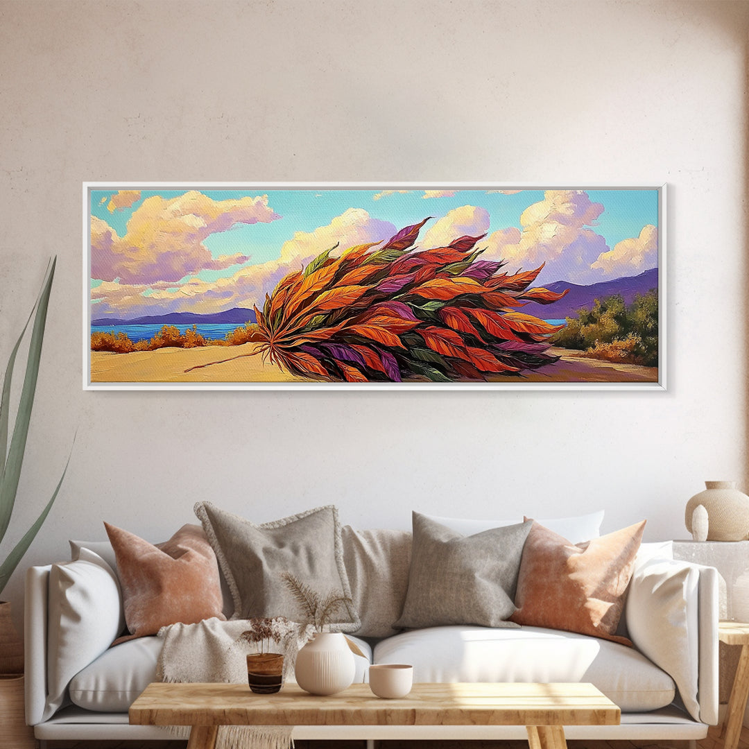 Autumn Leaves, Wind Blown, Fall Nature, Desert Scene, Framed Canvas Print, seasonal decor, rustic living room art, boho autumn artwork