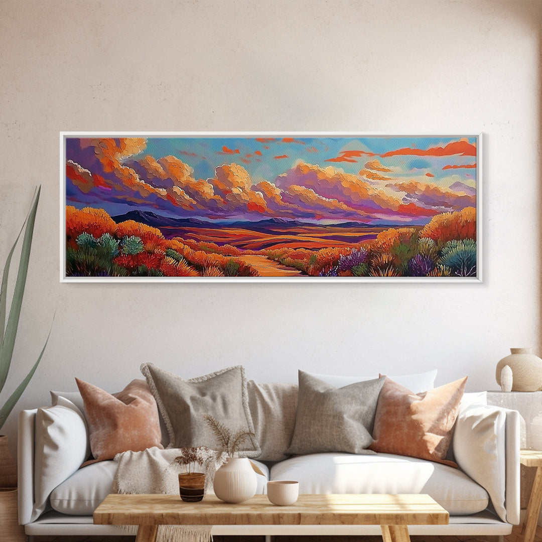 Desert Sunset, Golden Fields, Cloudscape Horizon, Canvas Print, vibrant desert painting, Fall boho art, hallway wall art