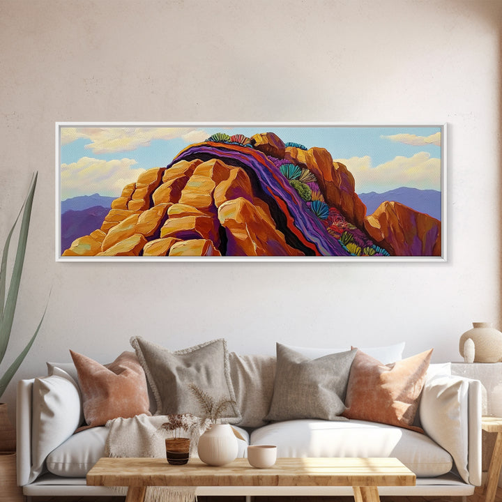 Rocky Mountain Peak, Colorful Cliffs, Nature Layers, Framed Canvas Print, Office Wall Art, Contemporary Landscape, Nature Inspired Art